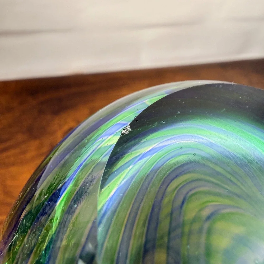 Italian Art Glass Vase Blue Green Striped Blown Glass Murano Mid Century